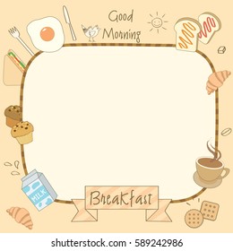 Vector drawing of food and drink breakfast for menu template.
