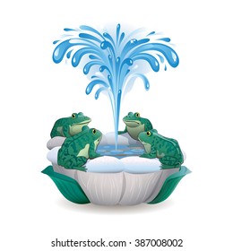 Vector drawing of a fountain with frogs around