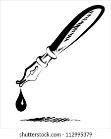 Vector drawing of a fountain pen, with which is dripping ink.