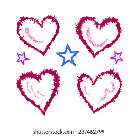 Vector drawing of four hearts on the white background. Set of color hearts.