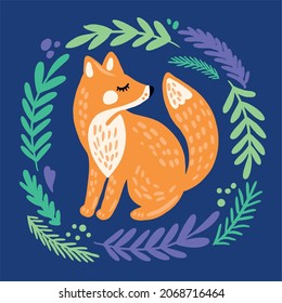Vector drawing of foxes and tree branches