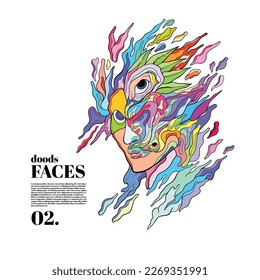 
Vector Drawing Freehand Of People faces in abstract surreal shape doodles colorful illustration-02