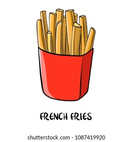 vector drawing french fries, doodle food element, hand drawn illustration