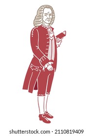 vector drawing of the French poet Voltaire with a book in his hand