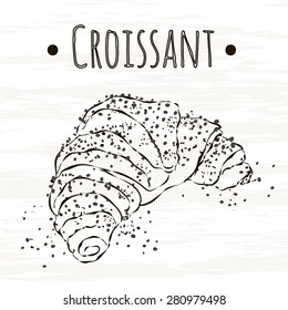 vector drawing fresh and crispy croissant drawn ink