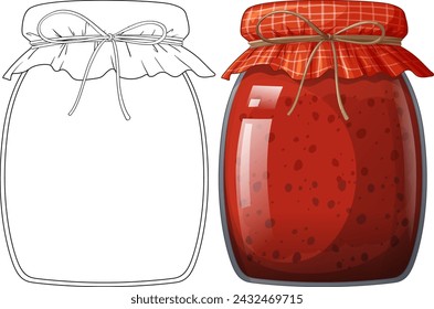 Vector drawing of a full and empty jam jar