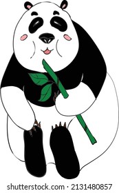 Vector drawing of a funny and cute panda with bamboo