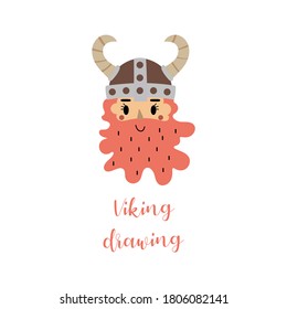 Vector drawing. Funny image of a Viking. Decorative image for children. White background.