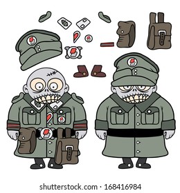 Vector drawing of a funny zombie soldier character with customizable outfit
