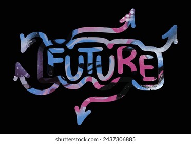 Vector drawing of the future in graffiti style street art drawing on the wall vector text on a transparent background design element