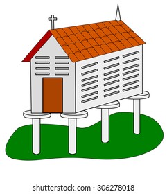 Vector drawing of galician granary on white background