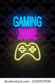 Vector drawing. Game Zone. Neon light.