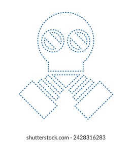 Máscara de gas de dibujo vectorial con dos filtros, línea de puntos de color azul