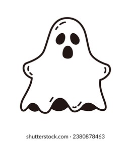 Vector drawing of a ghost with a black outline and the word ghost on it.