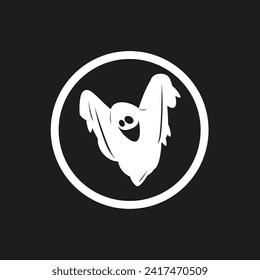 Vector drawing of a ghost in circle color white flat style