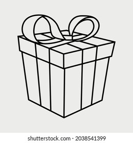 Dibujo vectorial de la caja de regalo en negro y un dibujo de línea que se puede usar en actividades de vacaciones, Navidad y cumpleaños