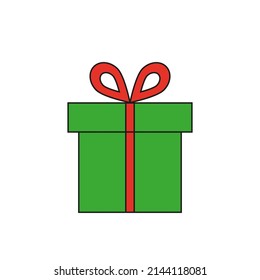 Vector drawing gift box color green. Box surprise flat style