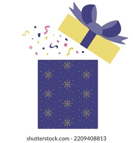 Vector drawing of a gift box with snowflakes.