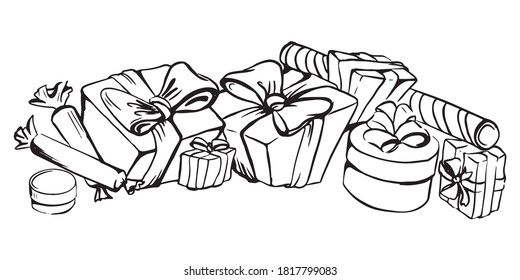 dibujo vectorial de regalos en envoltorio vacacional con cinta