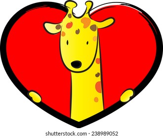 vector drawing Giraffe with heart shape icon