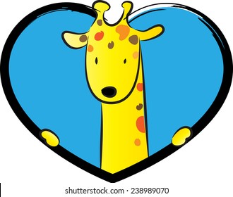 vector drawing Giraffe with heart shape icon