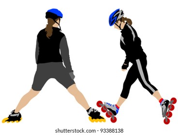 Vector drawing girl athlete on skates