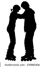 Vector drawing girl and boy athlete on skates