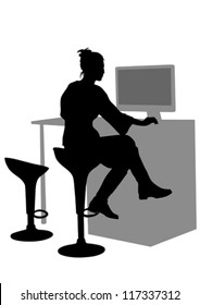 Vektorgrafik eines Mädchens mit Computer am Tisch