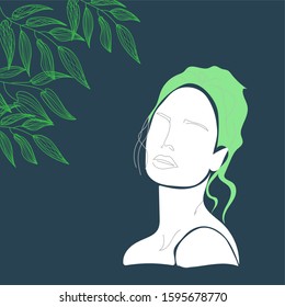 Vector drawing of a girl with green hair.  