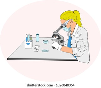 vector drawing of a girl lab microscope