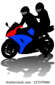 Vektorgrafik, die ein Mädchen und einen Mann auf einem Motorrad zeichnet. Die Eigentumsfreigabe ist der Datei beigefügt