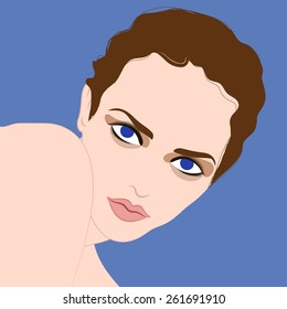 Vector drawing girl on a blue background