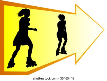 Vector drawing a girl on roller-skates. Silhouettes on a white background