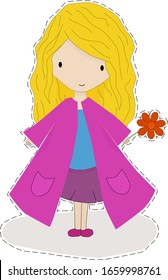 
vector drawing of a girl in a pink cloak
