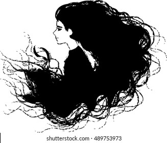 Vector Drawing of a Girl in Profile
