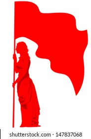 Vector drawing of a girl with red flags. Property release is attached to the file