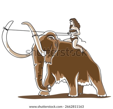 vector drawing of a girl riding a huge mammoth