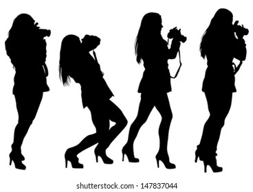 Vector dibujando chicas con una cámara. La liberación de propiedades está adjunta al archivo