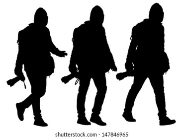 Vector drawing girls with a camera. Property release is attached to the file