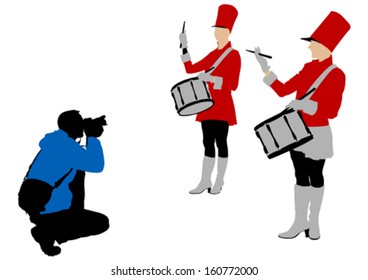 Vector drawing girls with drums and photographer.