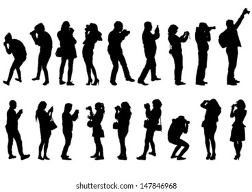 Vector drawing girls and man with a camera. Property release is attached to the file