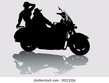 Vektorgrafik, die Mädchen und Männer auf dem Motorrad zeichnet