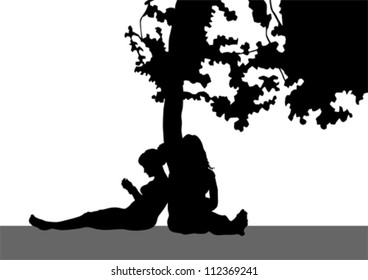 Vektorgrafik von Mädchen unter einem Baum