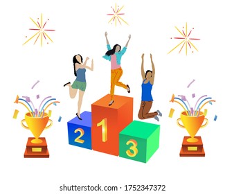 Vector drawing girls winners. For design