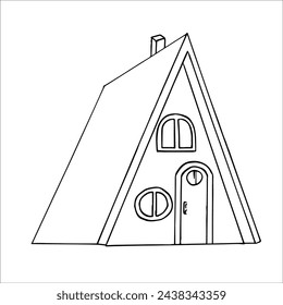 Vector drawing of glamping resorts with bubble, wooden and glass houses, comfortable outdoor recreation. Doodle graphics of a hike in nature, background of mountains and fields, steppes. Human tourist