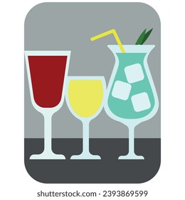 Vector drawing of glass glasses and a bottle. Cocktail for every taste.