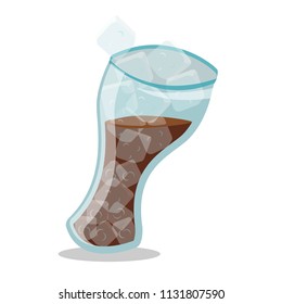 vector drawing of a glass high with a coke of ice. The glass is tilted and pieces of ice fly out of the glass
