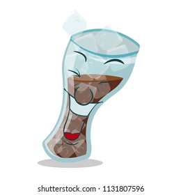 vector drawing of a glass high with a coke of ice. The glass is tilted and pieces of ice fly out of the glass. Smail