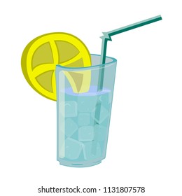 vector drawing of a glass high glass Cup with ice and a tube. The glass is clear and the ice is water through it.