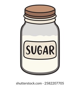 A vector drawing of a glass jar filled with sugar. 